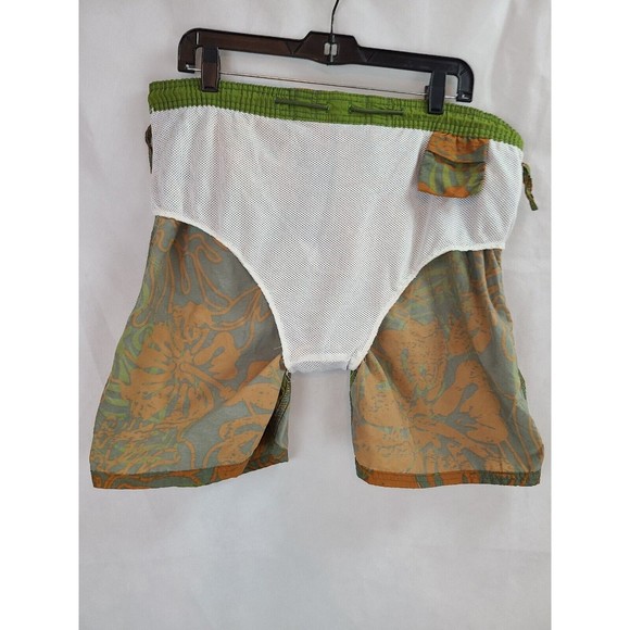 Sand N Sun Mens (M) Sage Green and Orange w/Drawstring Waist & Lined Swim Trunks - Picture 4 of 8